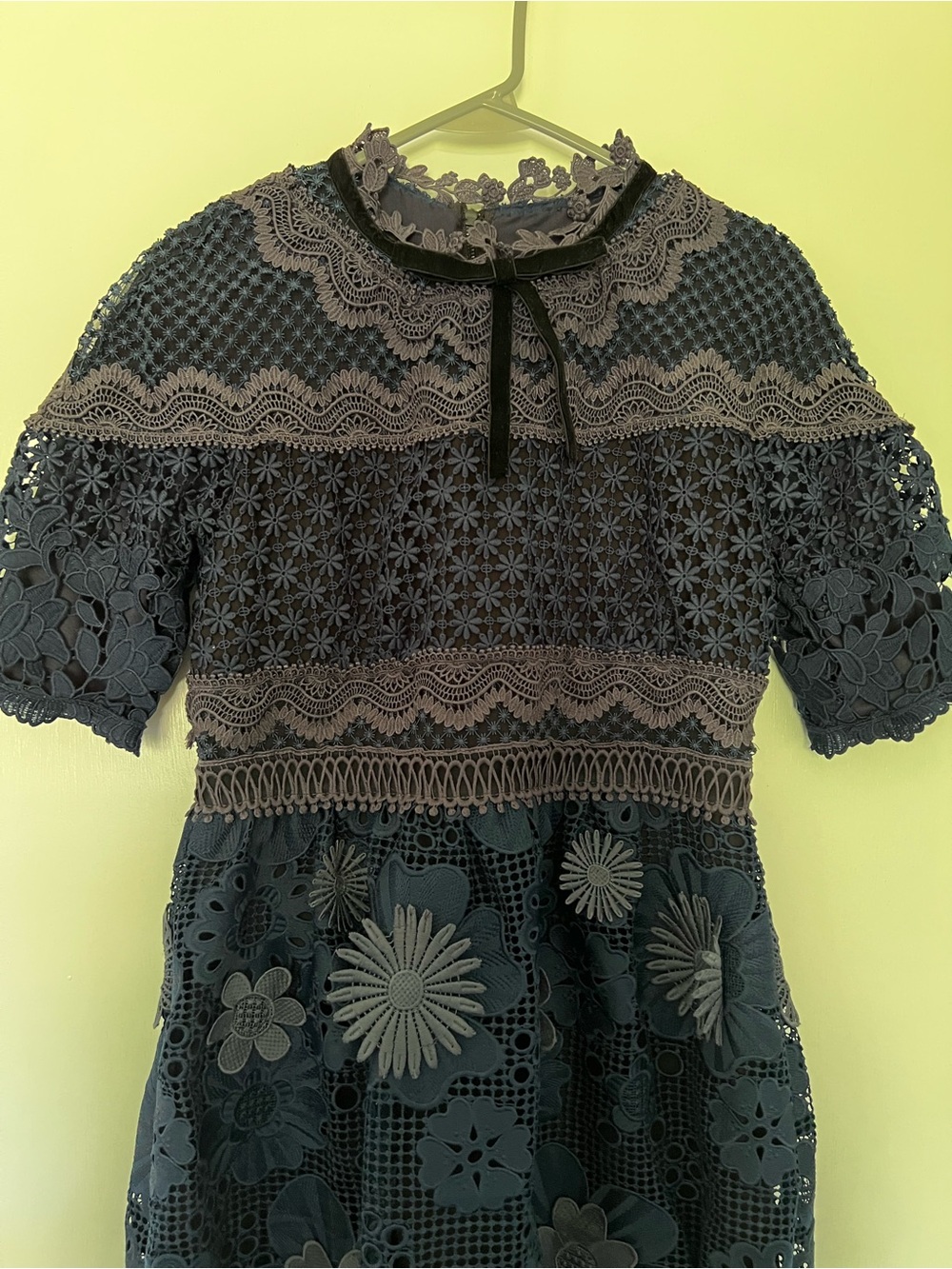 Self Portrait Blue Embroidered 3D Flowers Floral dress LINED - Picture 5 of 15